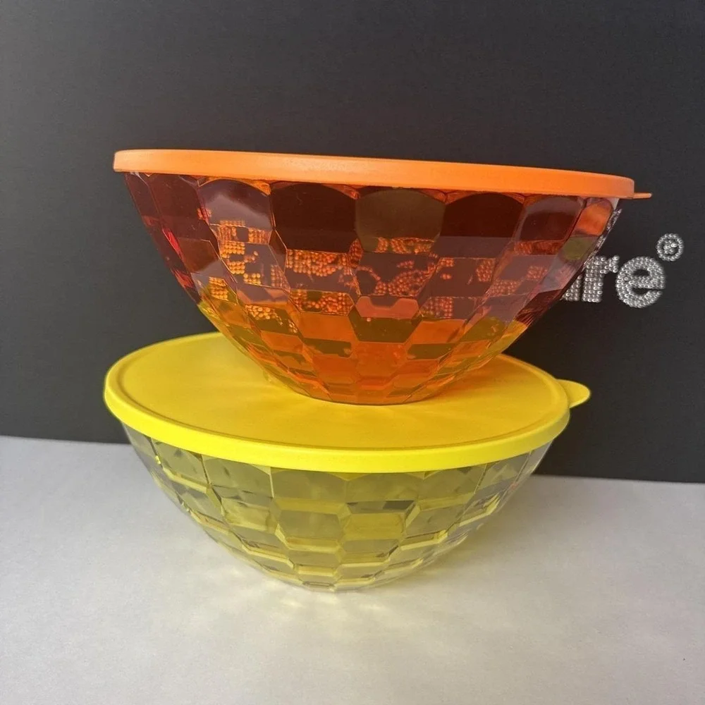 Tupperware Acrylic Ice Prism Salad Bowls 3.5L Orange And Yellow Set Of 2 New